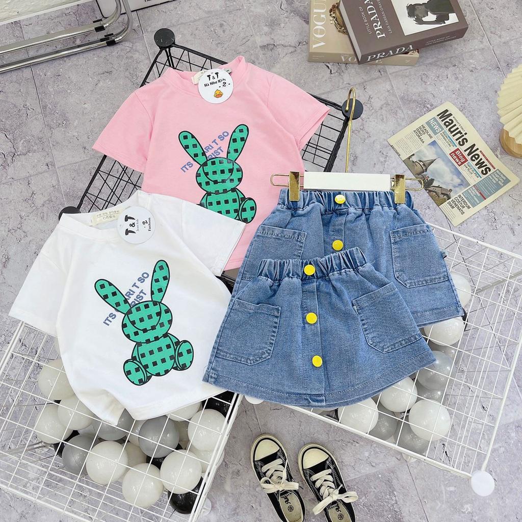 Bộ quần áo hè, set áo cotton váy bò có quần bên trong thấm hút mồ hôi. Hàng may kỹ