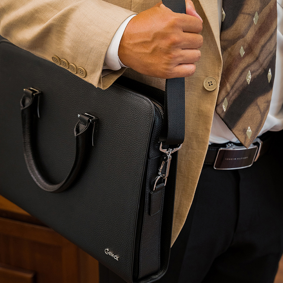 Túi Xách Công Sở Nam Cặp Da Doanh Nhân GENCE CTS12 Da Bò Khóa Số Cao Cấp Màu Đen