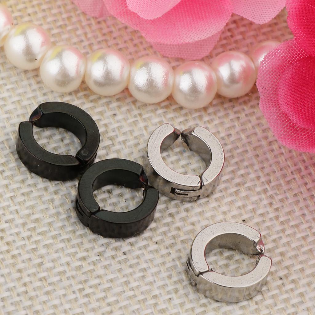 2 Pairs Stainless Steel Huggie Hoop Earrings Ear Clip Stud Unisex Hip Hop