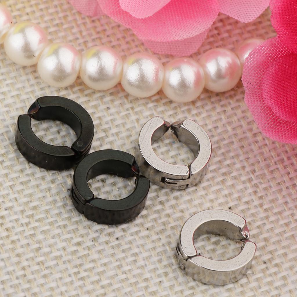 Stainless Steel Huggie Hoop Earrings Ear Clip Stud Unisex Hip Hop