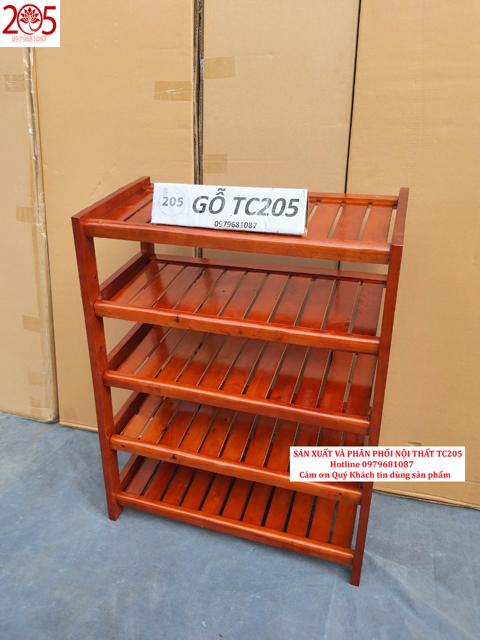 KỆ DÉP 5 TẦNG DÀI 60CM GỖ CAO SU - MÀU MẬT ONG