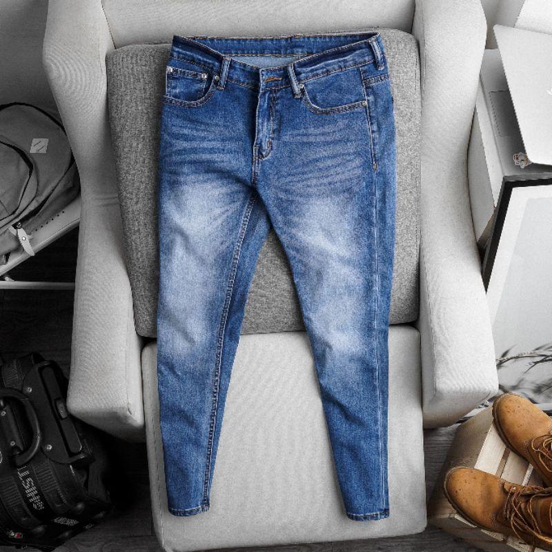 Quần jean nam cao cấp hàng vnxk slimfit màu xanh - co giãn - ôm nhẹ