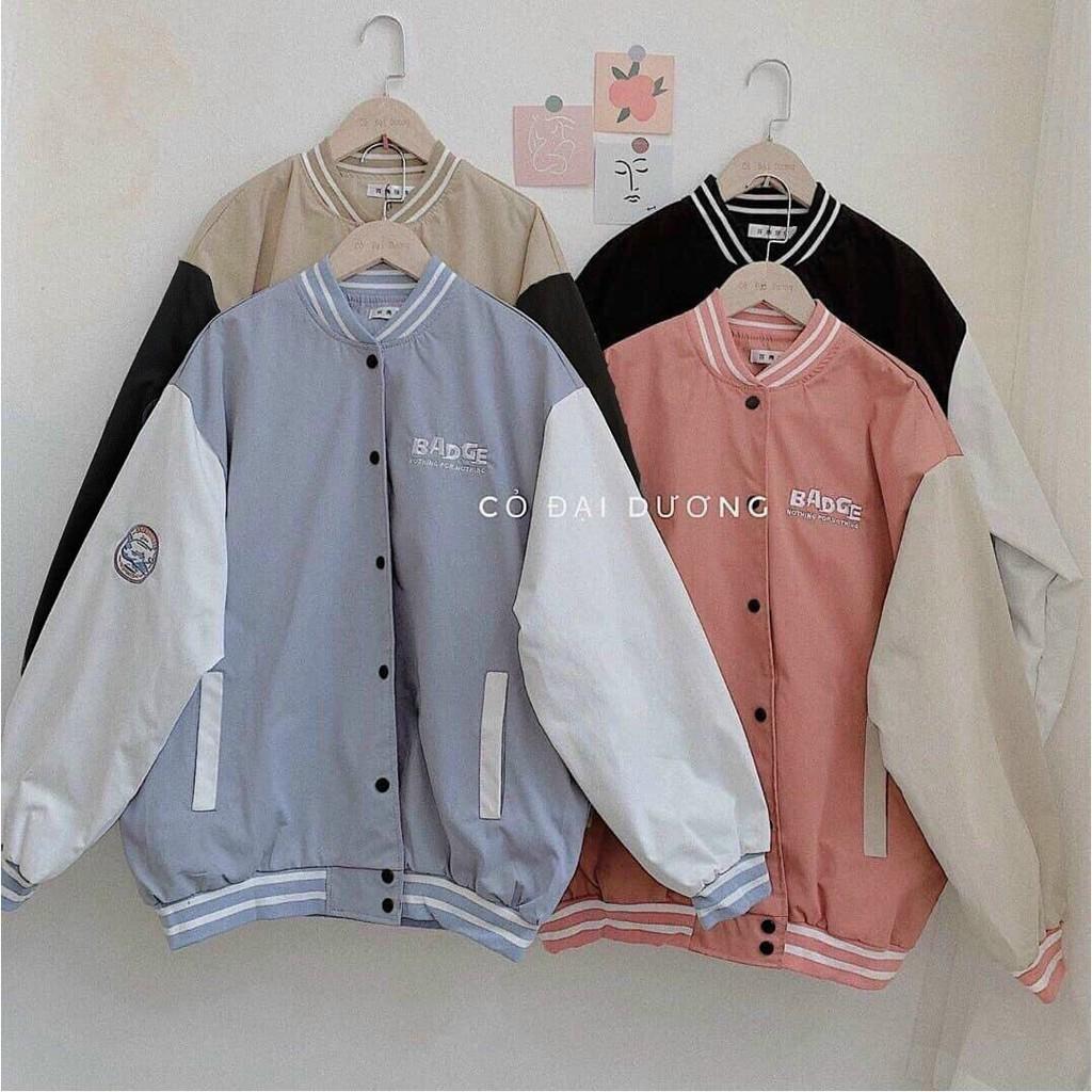 Hình ảnh Áo khoác nữ bomber khoác gió chất dù 2 lớp BADGE chống nóng phong cách Hàn Quốc