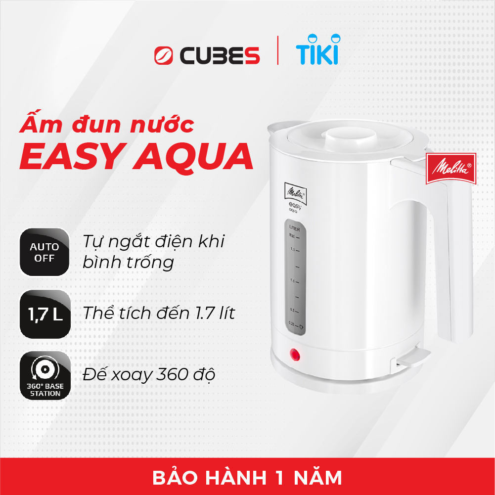 Ấm Đun Nước Siêu Tốc Kettle Melitta Easy Aqua (1.7L) - Trắng - Hàng nhập khẩu chính hãng  từ Đức