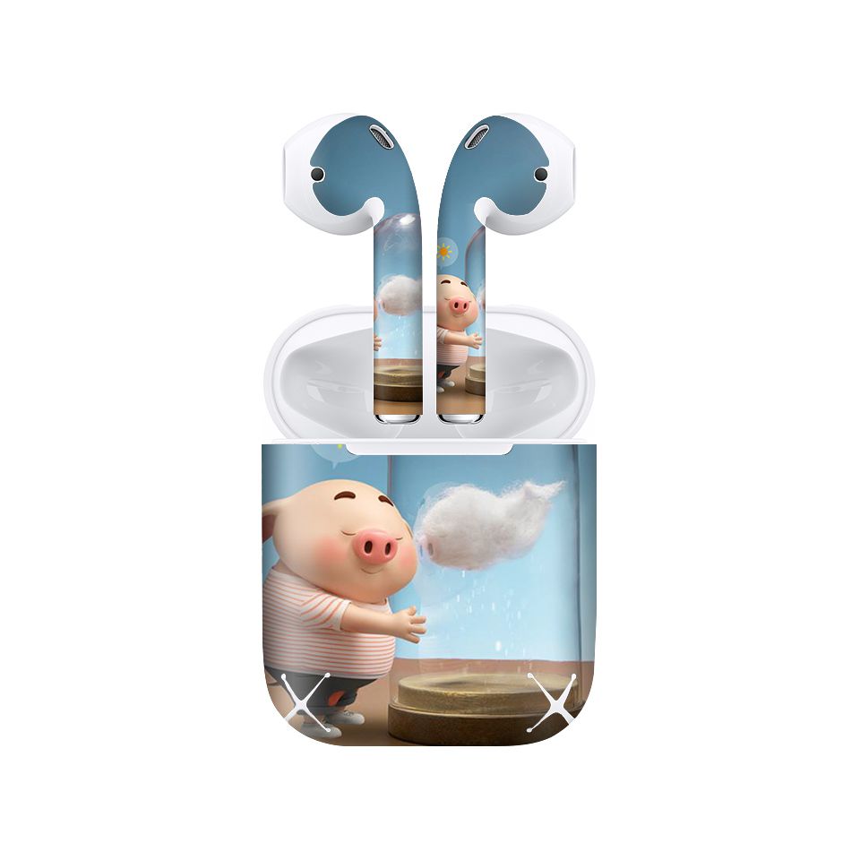 Miếng dán skin chống bẩn cho tai nghe AirPods in hình Heo con dễ thương - HEO2k19 - 142 (bản không dây 1 và 2)