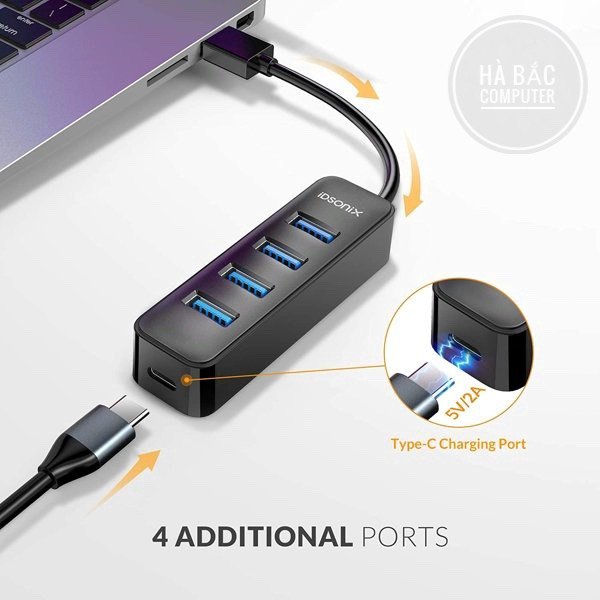 HUB USB 3.0 4 Cổng iDSONix-IAU3-4A-015-BK-EP - Bộ Chia USB 4 Port - Hàng Nhập Khẩu