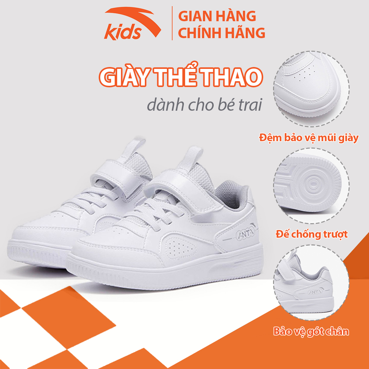 Giày đế bằng bé trai Anta Kids kiểu dáng đường phố năng động, quai dán tiện lợi 332319982S-3