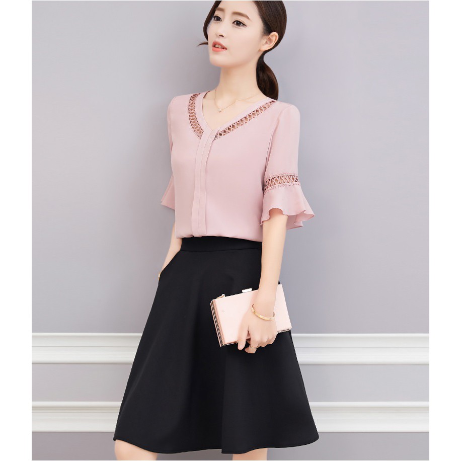 Chân váy xòe 2 túi dài ngang gối xinh xắn cho nữ