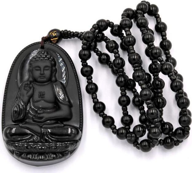 Vòng cổ Phật A Di Đà đá thạch anh đen 6 cm MDS7