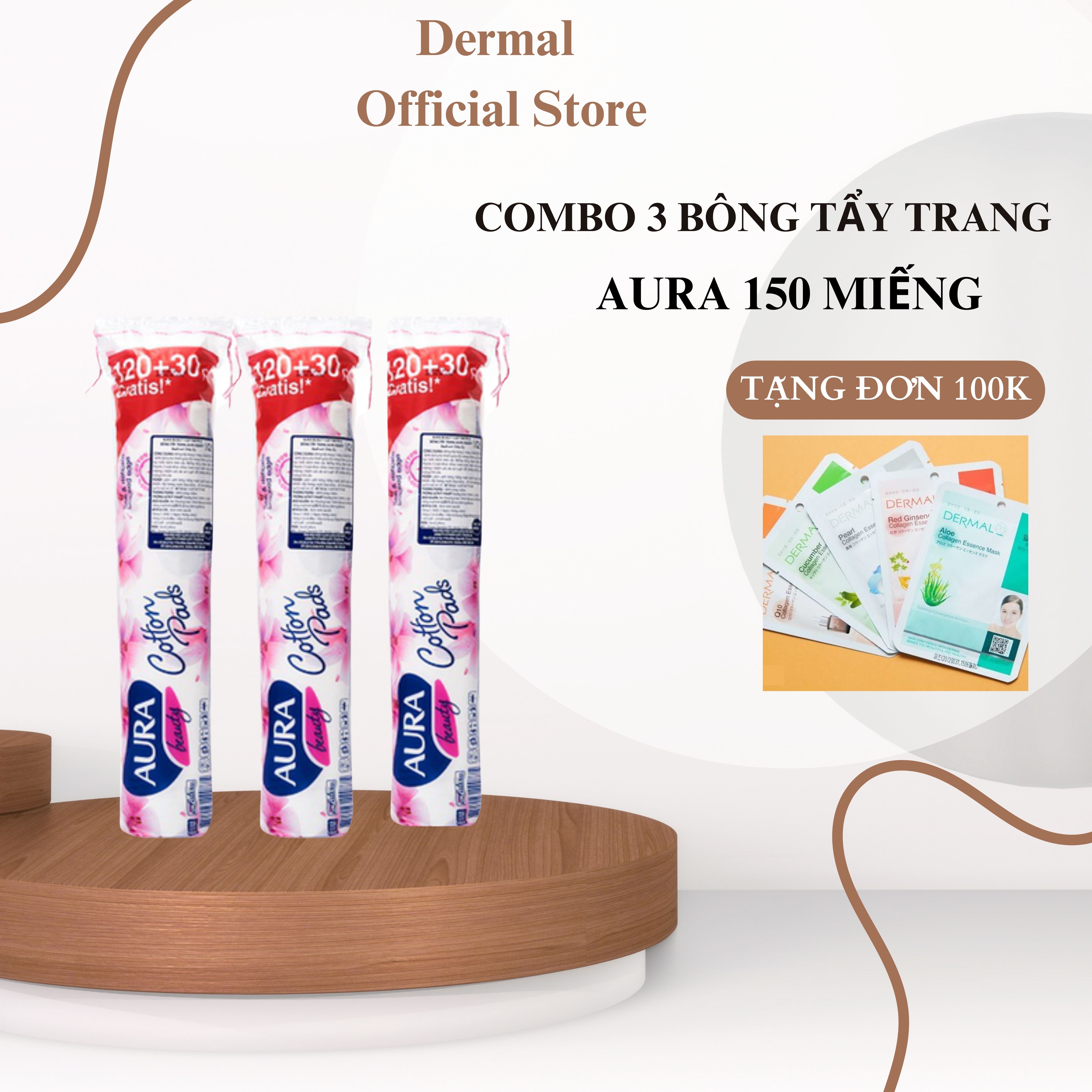 Combo 3 bông tẩy trang Aura Beauty 120+30 miếng