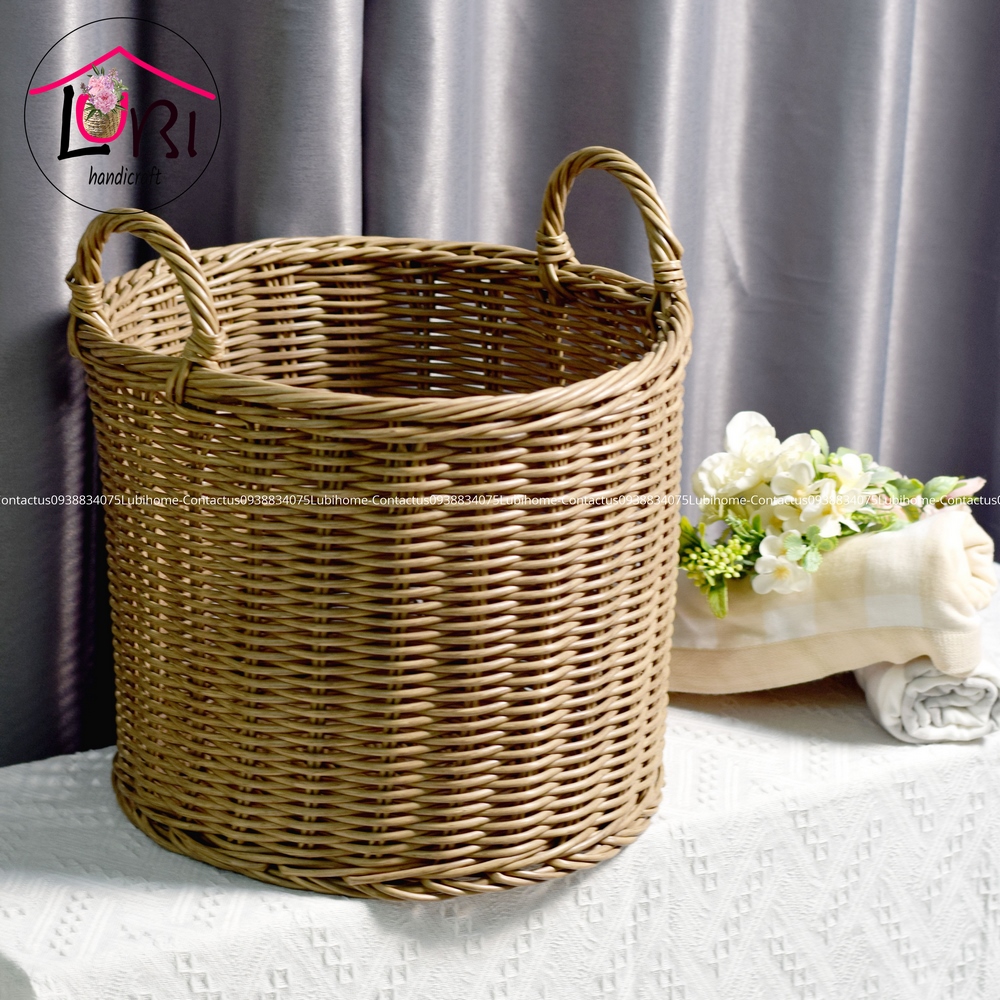 Lubihandicraft - Sọt đựng đồ hình trụ tròn đan dây nhựa bộ 3 - bền, đẹp