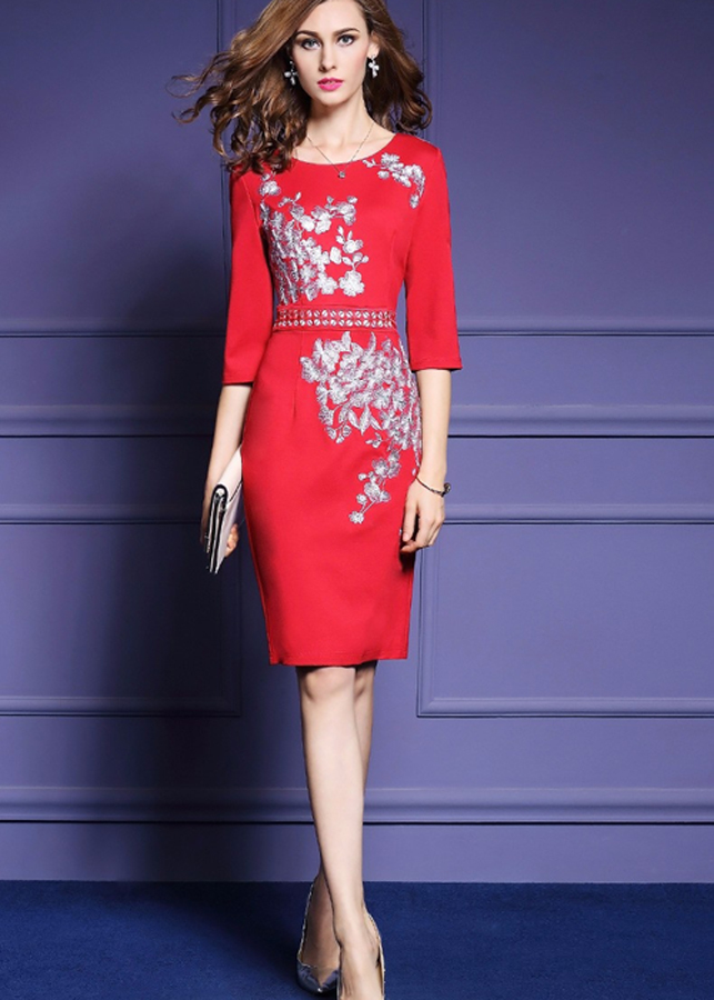 Đầm Nữ Suông Thêu Hoa DSN00848 - Đỏ