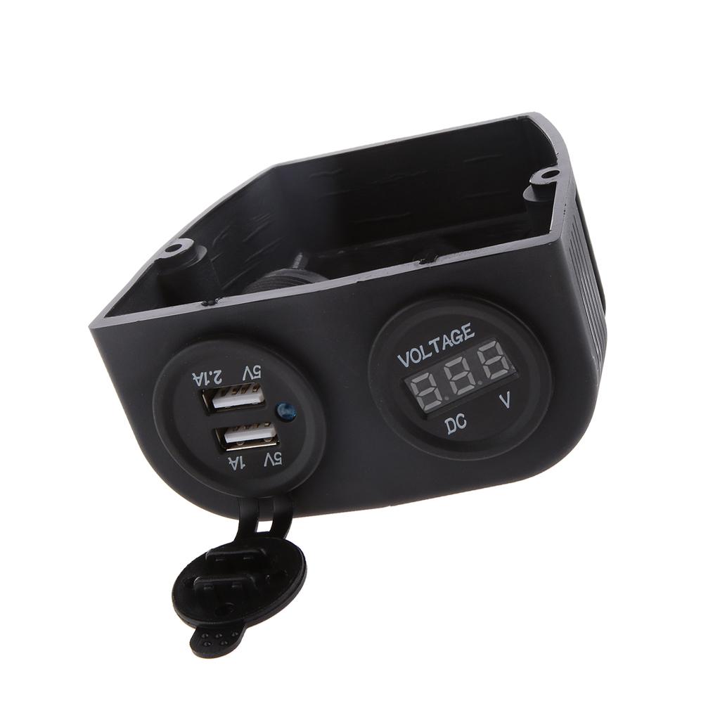 3.1A Dual USB Car Charger Power Socket + Red LED Digital Voltmeter Panel