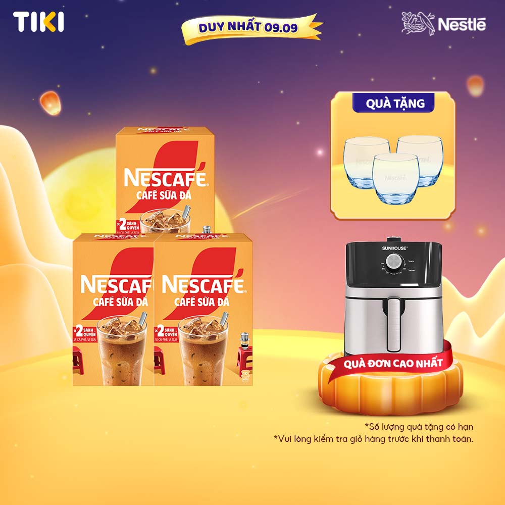 [Tặng Bộ 3 ly thủy tinh cao cấp NESCAFE] Combo 3 Hộp Cà Phê Sữa NESCAFE - Hộp 10 gói