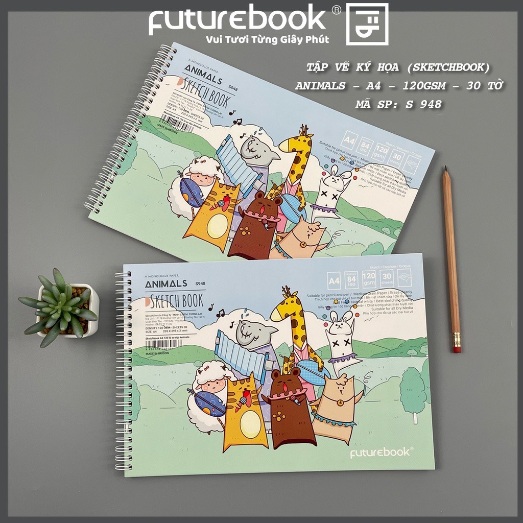 FUTUREBOOK - Tập Vẽ Ký Họa (Sketchbook ) LX Animals Khổ A4 – Định Lượng 120Gsm – 30 Tờ. Mã SP S948 (Giao mẫu ngẫu Nhiên)