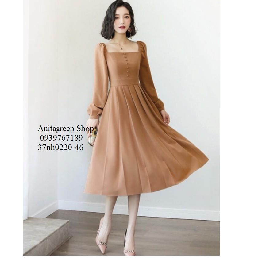 37nh0220-ĐẦM CỔ VUÔNG TAY DÀI 2 MÀU s-6xl