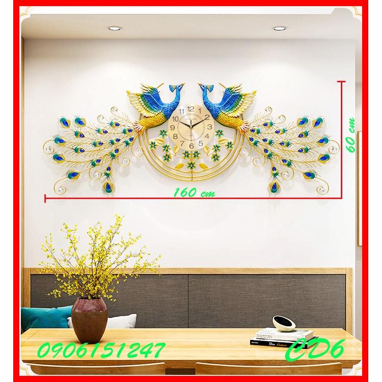 Đồng hồ treo tường trang trí decor chim công CD6 Khổng Tước vàng kích thước 160 x 60 cm