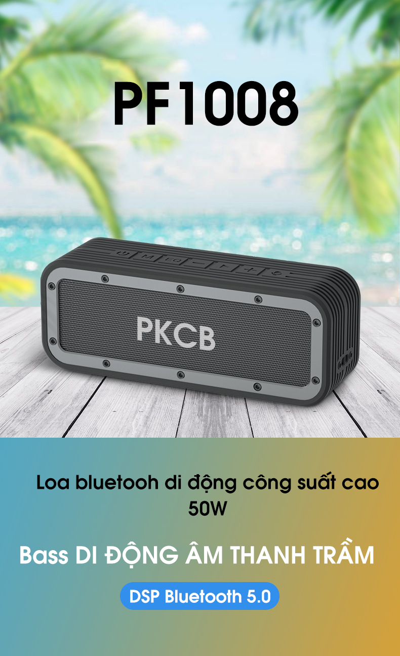 Loa bluetooth 5.0 50W công suất lớn chống nước IPX7, pin 6600mah cộng nghệ điều khiển giọng nói PKCB PF1007 - Hàng chính hãng