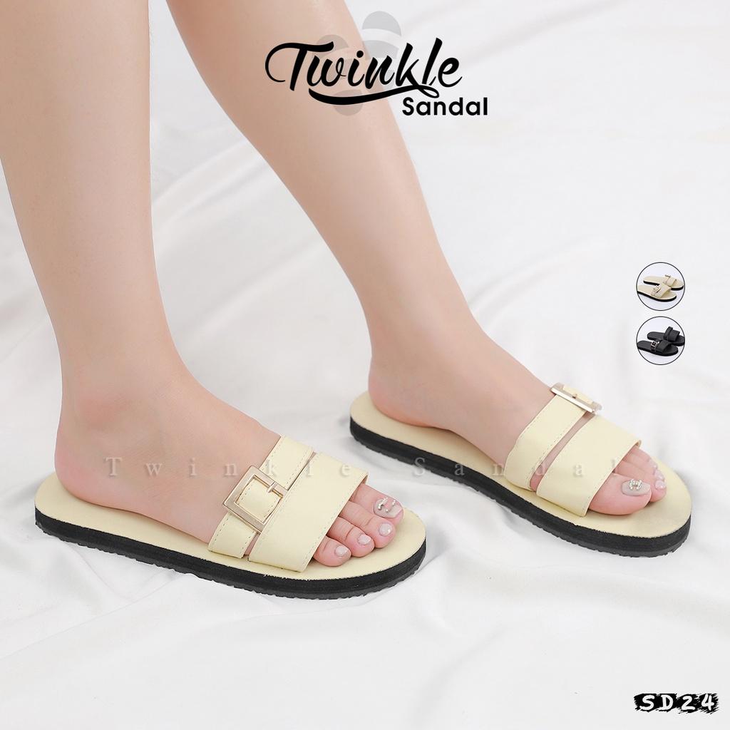 Dép sandal Nữ quai da mềm Đế bệt Cao Su ôm chân mã SD24