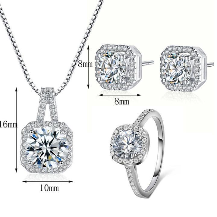 Bộ trang sức nạm đá zircon vuông quý tộc BHB132
