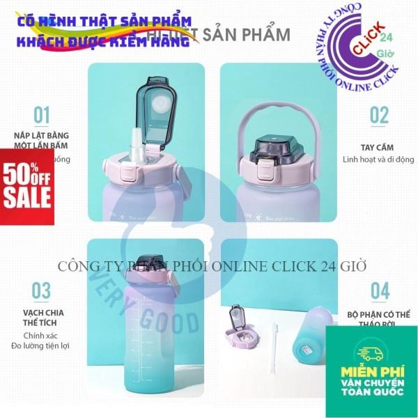 Bình Nước Thể Thao 2L Có Sticker Chia Vạch Báo Giờ Nhắc Uống Nước Có Ống Hút Chất Liệu Nhựa Đạt Chuẩn - Hàng Cao Cấp