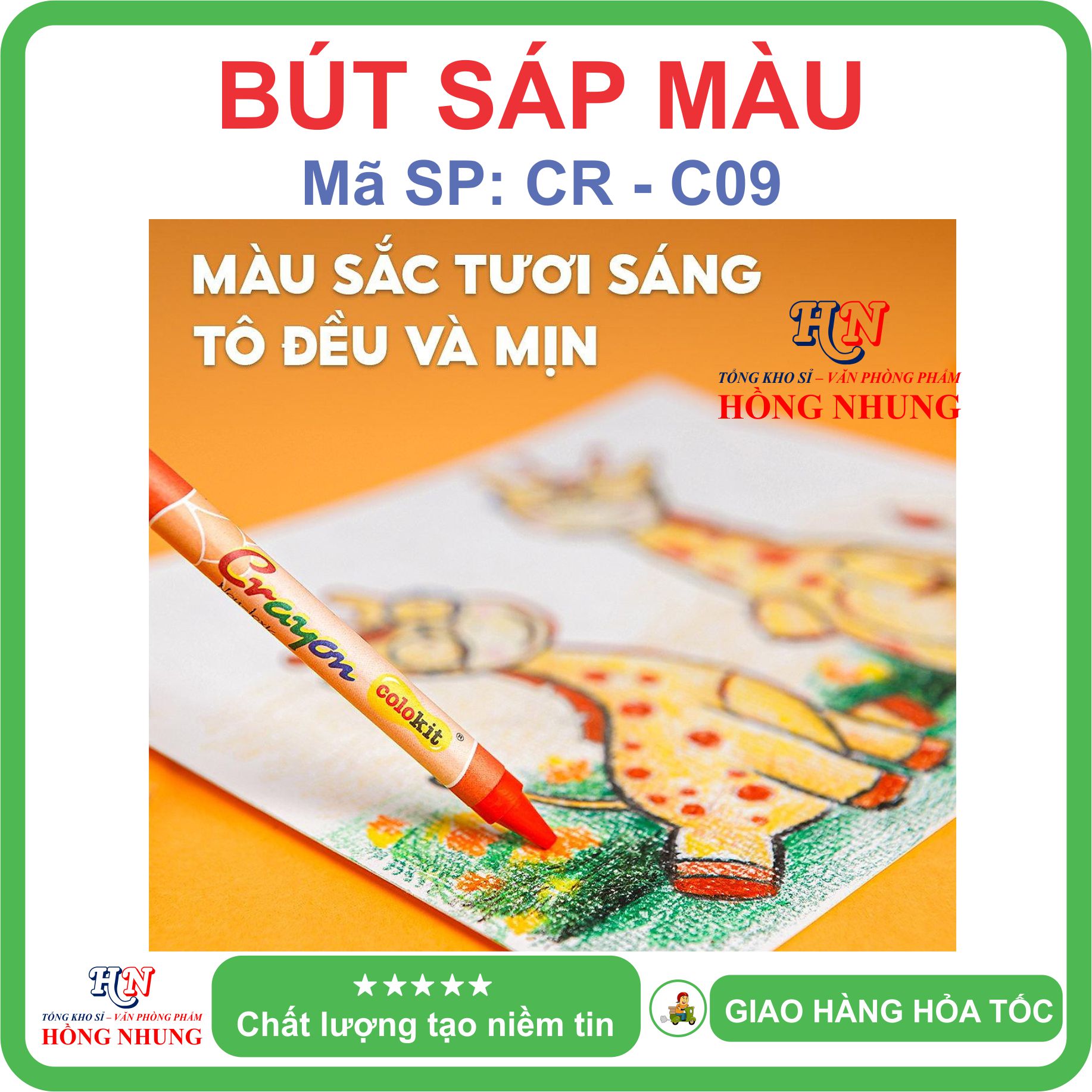 [SALE] Hộp 24 Bút sáp màu Colokit CR-C09, màu mịn, dễ thương, an toàn cho trẻ em.