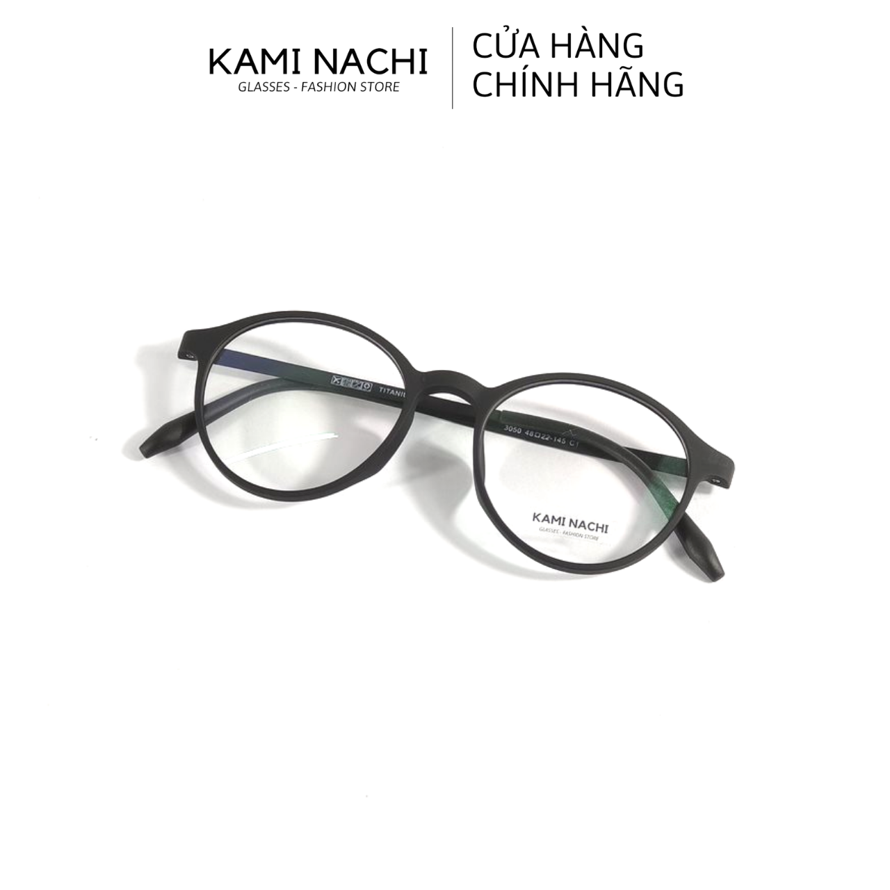 Gọng kính Titanium đen nhám dáng tròn thanh mảnh KAMI NACHI phong cách tối giản Freesize