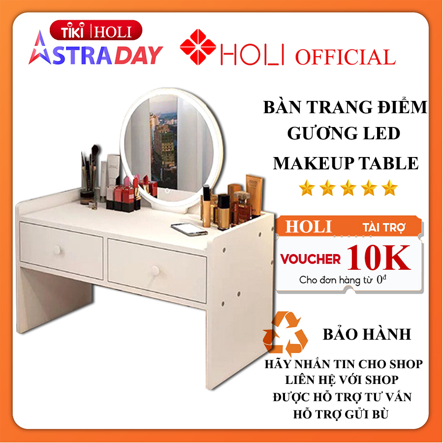 Bàn trang điểm mini ngồi bệt HOLI (AK12)  đèn LED cảm ưng, mặt bàn bo góc an toàn, thiết kế hiện đại