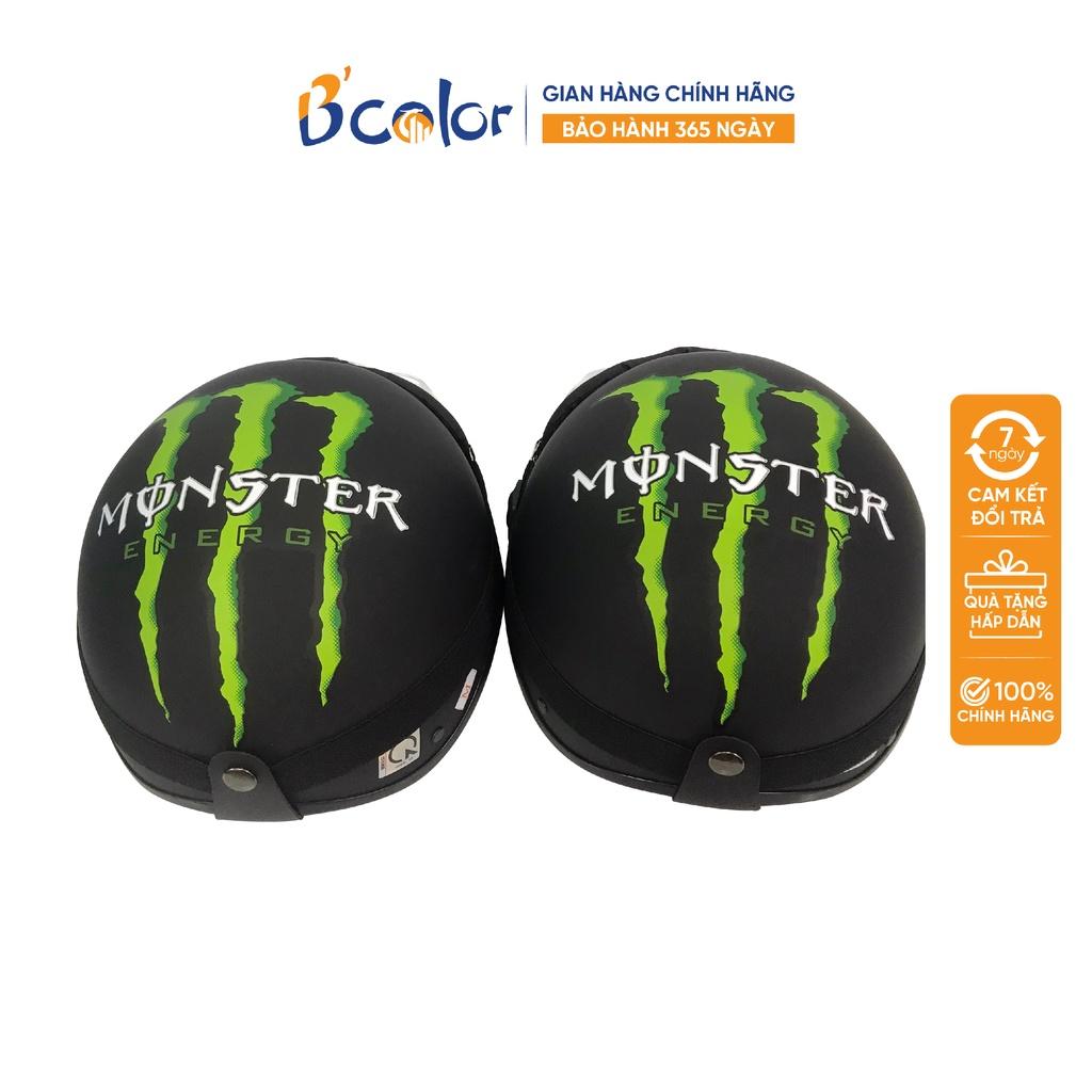 Mũ Bảo Hiểm B'color Loại Nửa Đầu Màu Đen Chữ Monster Kèm Lưỡi Trai