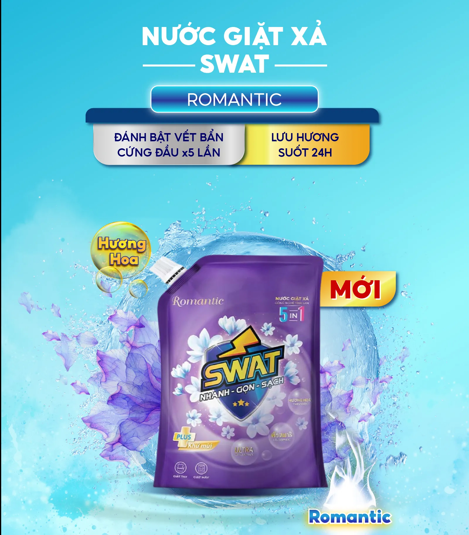 Combo 1 túi Nước Giặt Xả SWAT Romantic 2.2kg + 1 túi Nước Giặt Xả SWAT Luxury 2.2kg