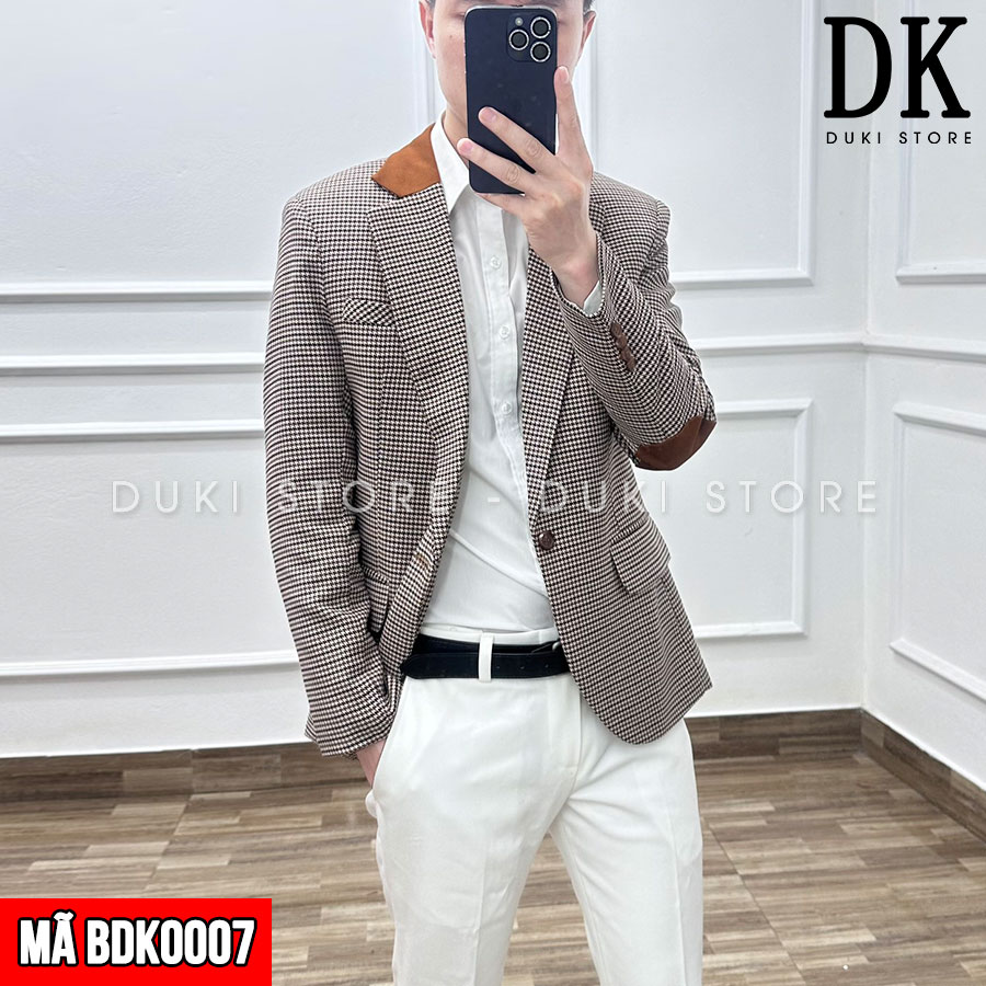 Áo vest nam, áo blazer nam 1 cúc Hàn Quốc kẻ caro vintage sang trọng BDK0007 - DUKI STORE