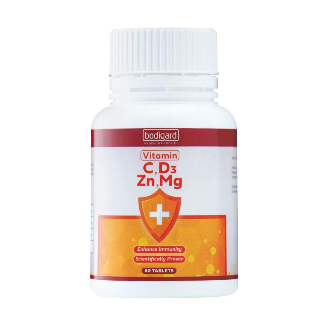 Viên uống tổng hợp bổ sung Vitamin C, D3, Kẽm và Magie giúp chắc khỏe xương, giảm stress, bồi bổ sức khỏe và tăng sức đề kháng Bodigard Vit C, D3, Zn & Mg