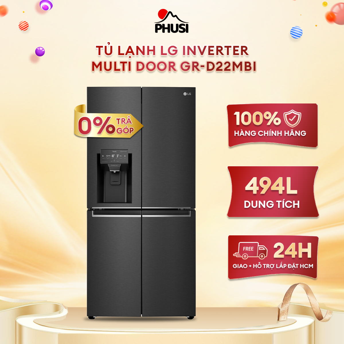 Tủ lạnh LG Inverter 494 lít Multi Door GR-D22MBI - Hàng chính hãng - Giao HCM và 1 số tỉnh thành