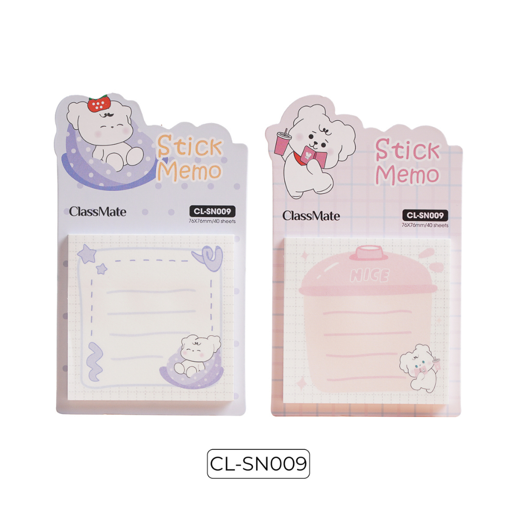 Giấy note ghi chú Clasmate CL-SN009 - thiết kế hình cún trắng dễ thương, 40 tờ/tập, kích thước 76x76mm