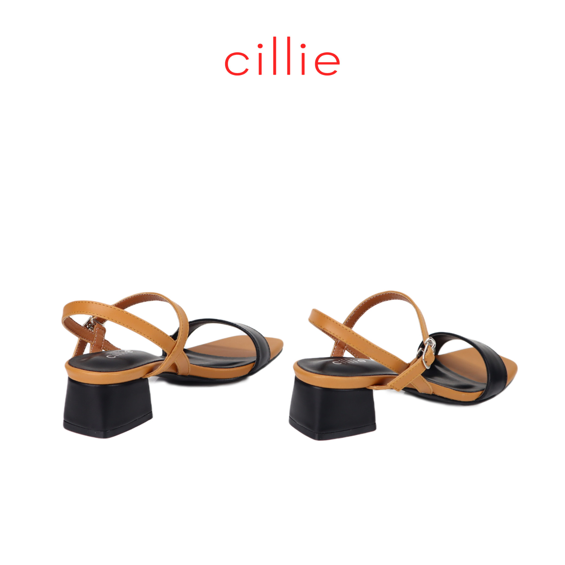 Giày sandal nữ quai ngang phối màu cao 5cm Cillie 1220