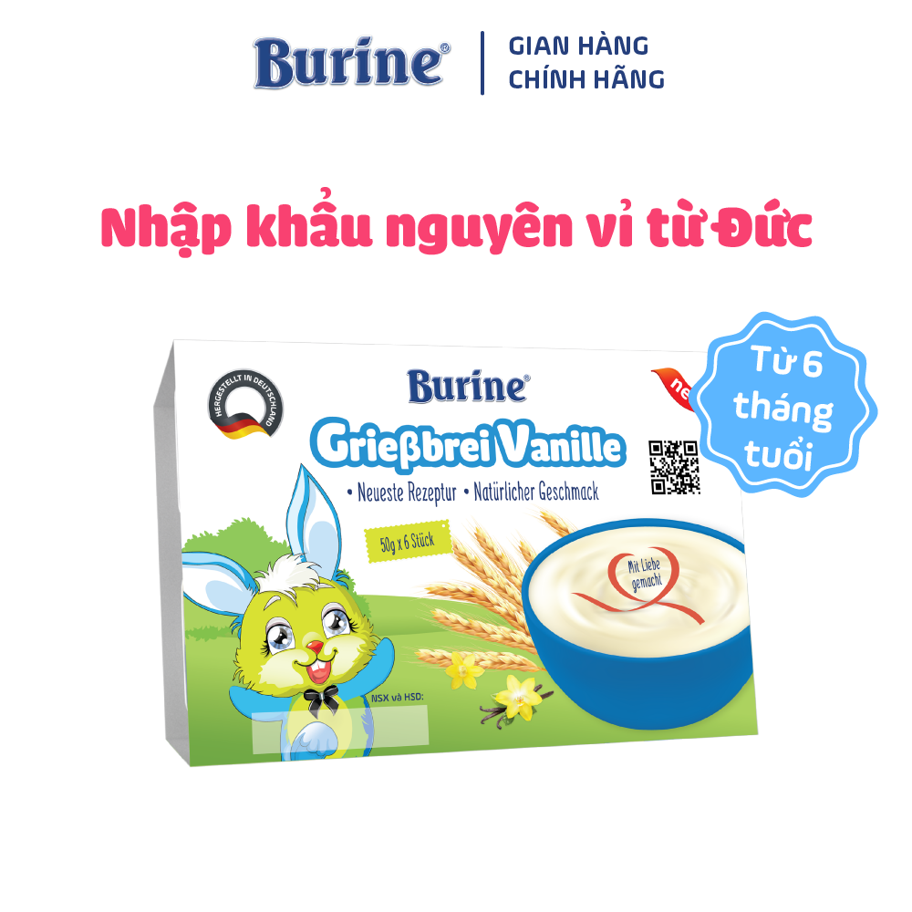 Cháo sữa ăn dặm Burine Vị Vani - Dành cho trẻ từ 6 tháng tuổi