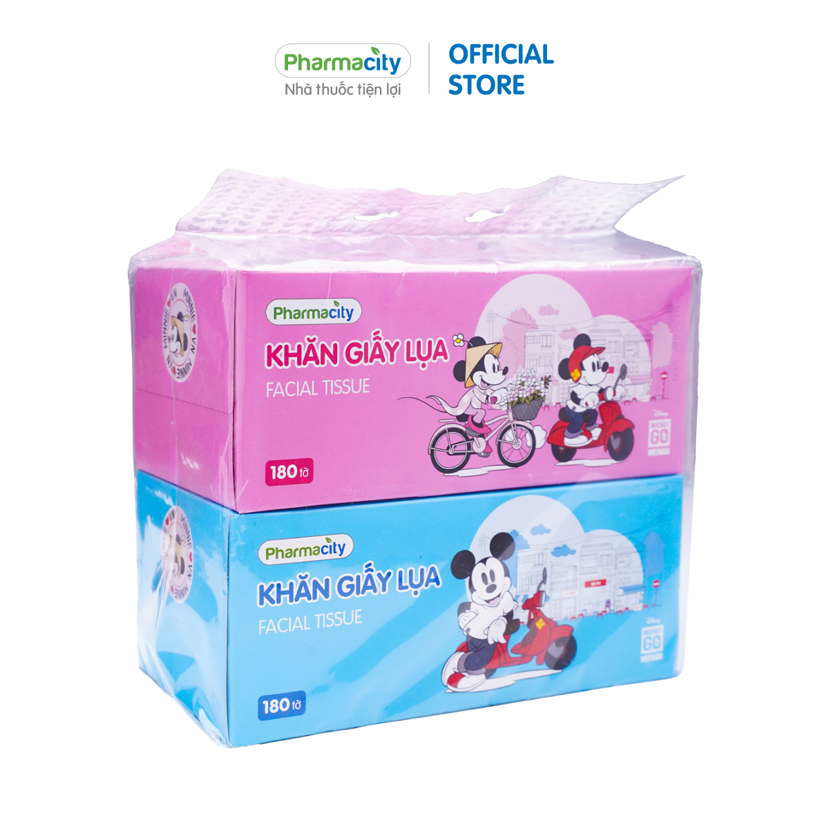 Khăn giấy lụa Pharmacity Mickey Go Vietnam (Lốc 2 hộp x 180 tờ)