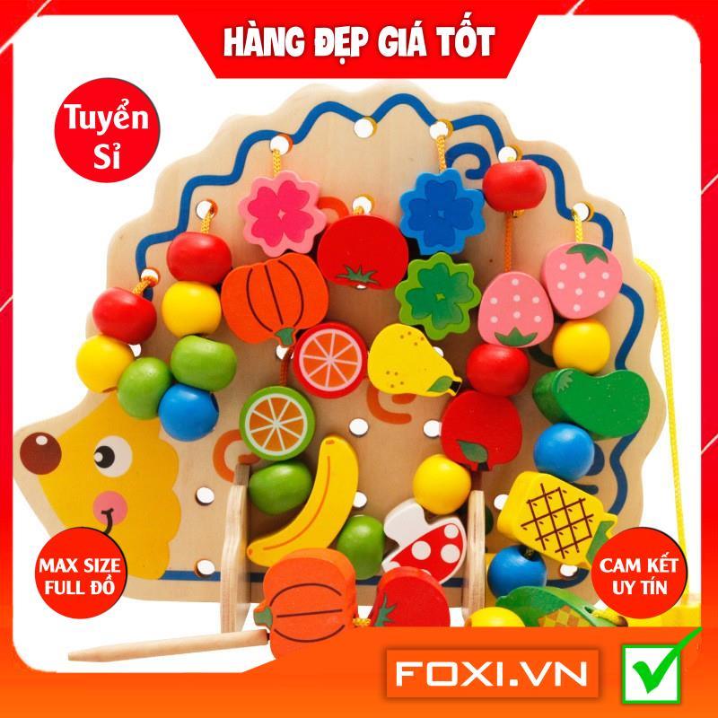 Đồ chơi gỗ xâu hạt Nhím hoa quả Foxi -hình khối nhiều màu rèn sự khéo léo, kiên trì cho bé