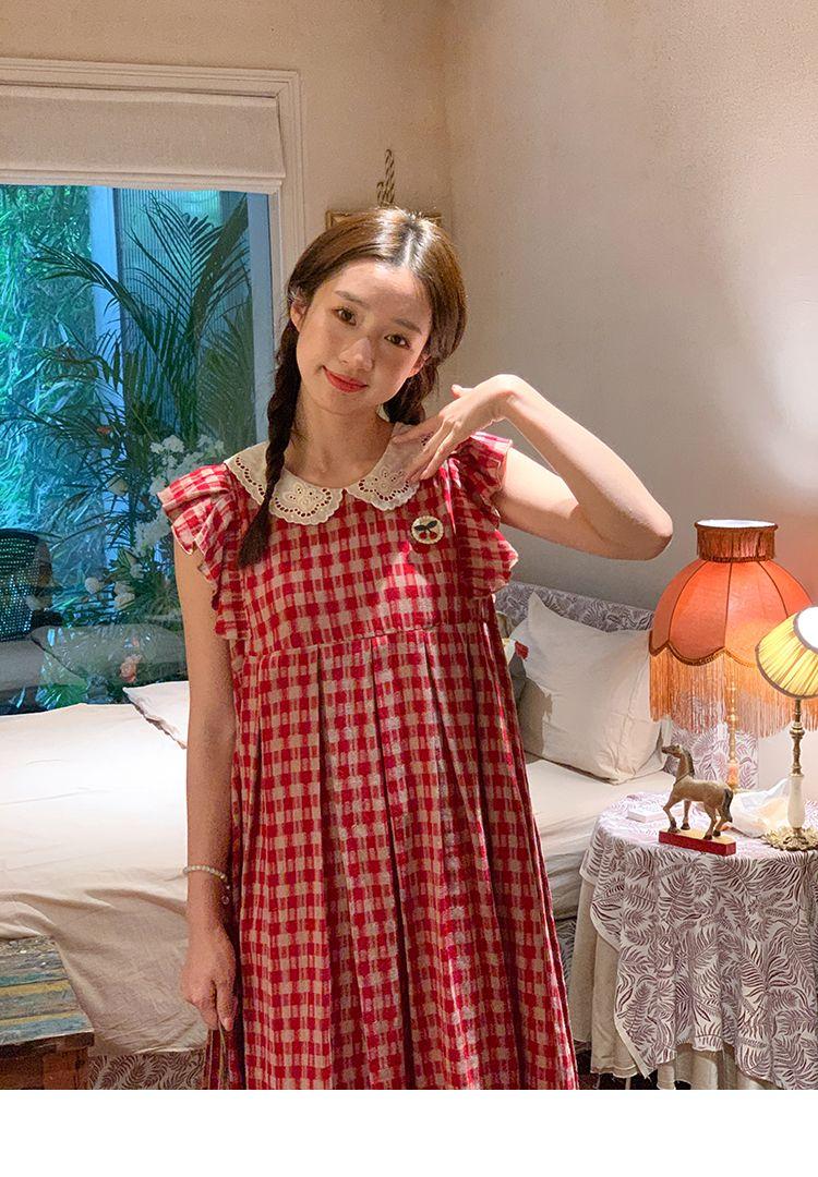 CHENGRUI Vintage búp bê cổ cherry thêu đầm mùa hè 2023 lỏng lẻo ngọt ngào thiết kế cảm giác váy sọc đỏ