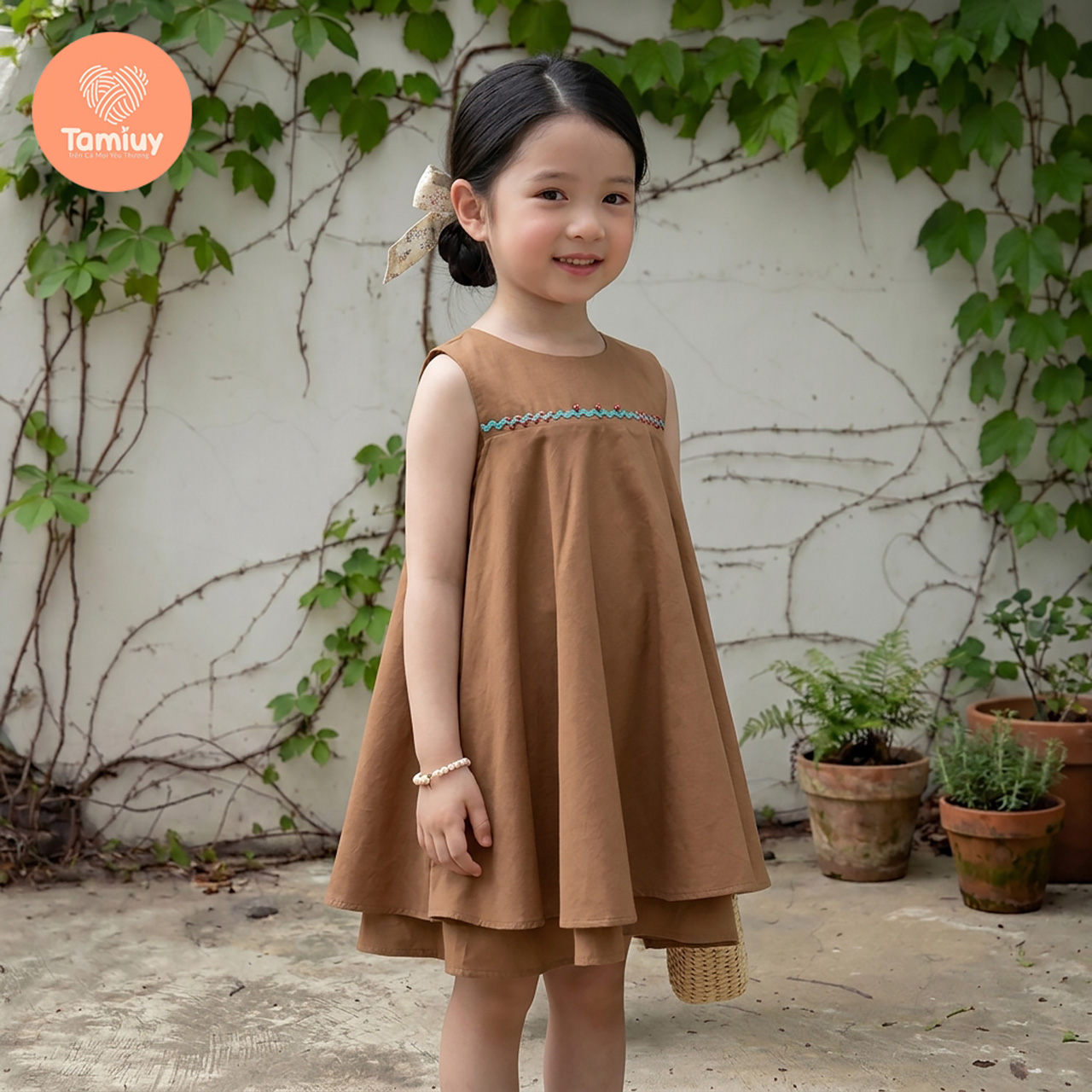 (BST Hạ Nhiên) Đầm Bé Gái Tamiuy Thêu Hoa Thủ Công, Tùng Xòe 360 Độ 2 Lớp, Váy Thiết Kế Cao Cấp Cho Bé Gái
