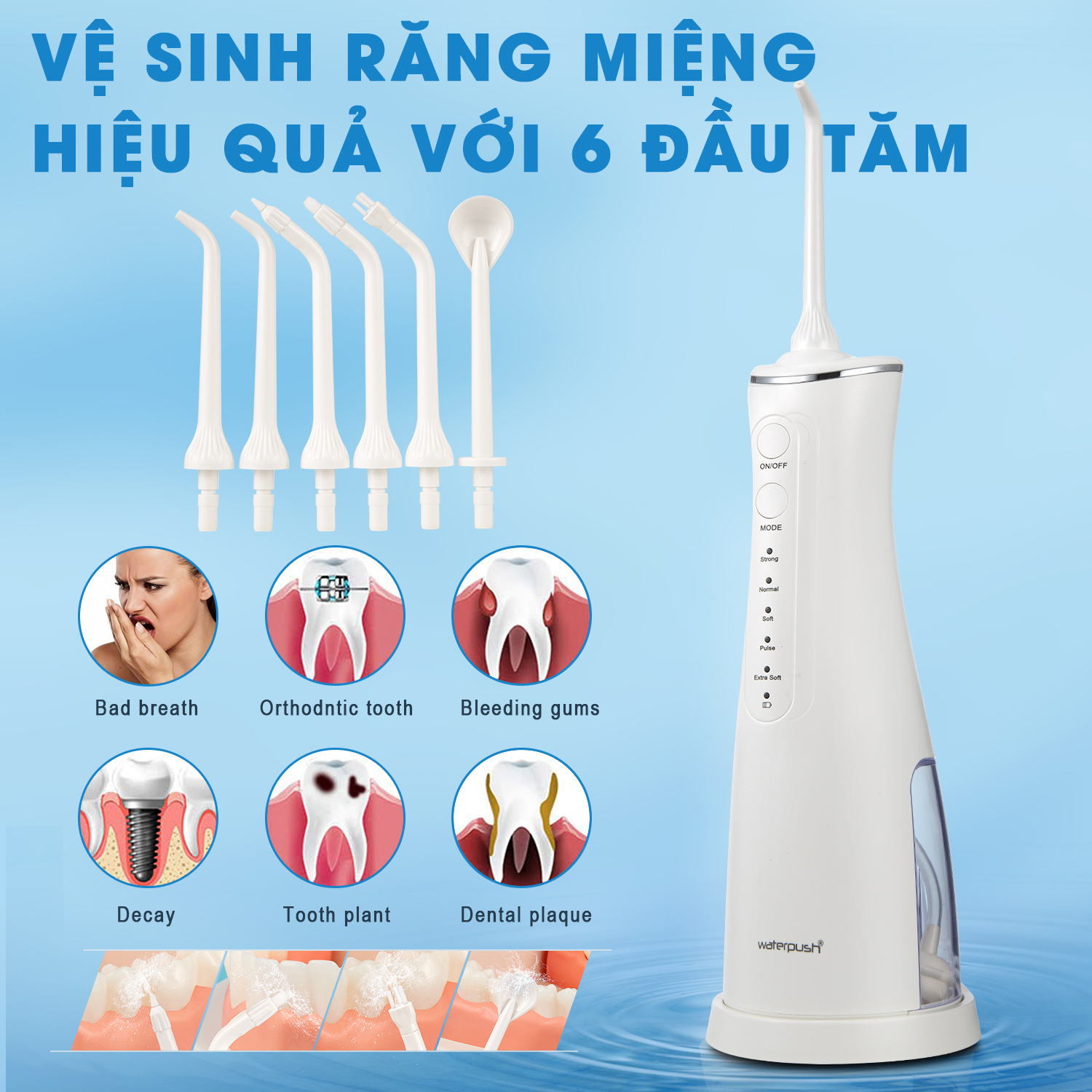 Máy tăm nước cao cấp WaterPush 2203 - Áp lực mạnh - Bảo hành Online 1 đổi 1 trong 12 tháng