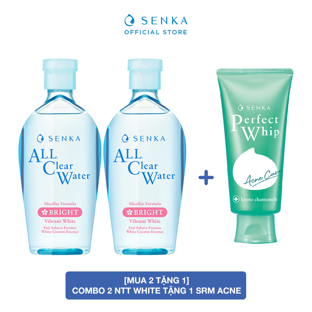 [MUA 2 TẶNG 1] Combo 2 Nước tẩy trang SENKA A.L.L. CLEAR WATER Micellar Formula White 230ml TẶNG 1 Sữa rửa mặt hỗ trợ trị mụn Senka Perfect Whip Acne Care 100g