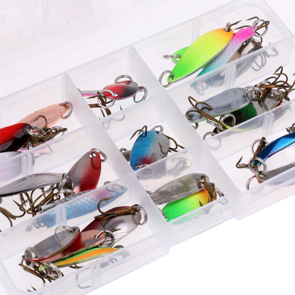 10Pcs/30Pcs Metal Fishing Lures with Treble Hooks - Assorted Spoon Baits for Bass Salmon Trout