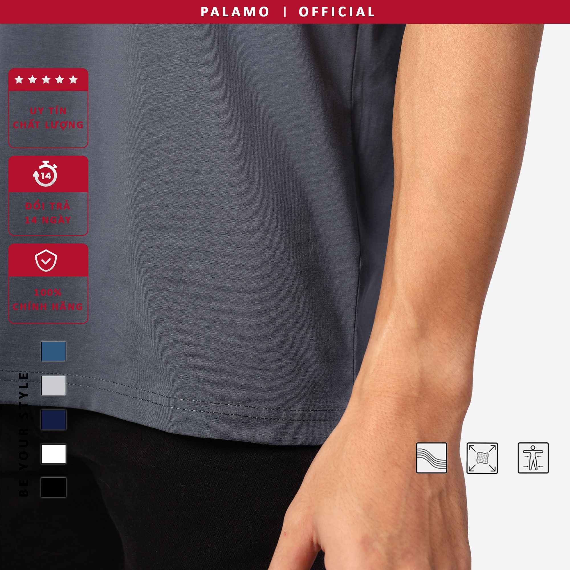 Áo thun nam cotton compact Palamo classic regular fit / màu xanh lam
