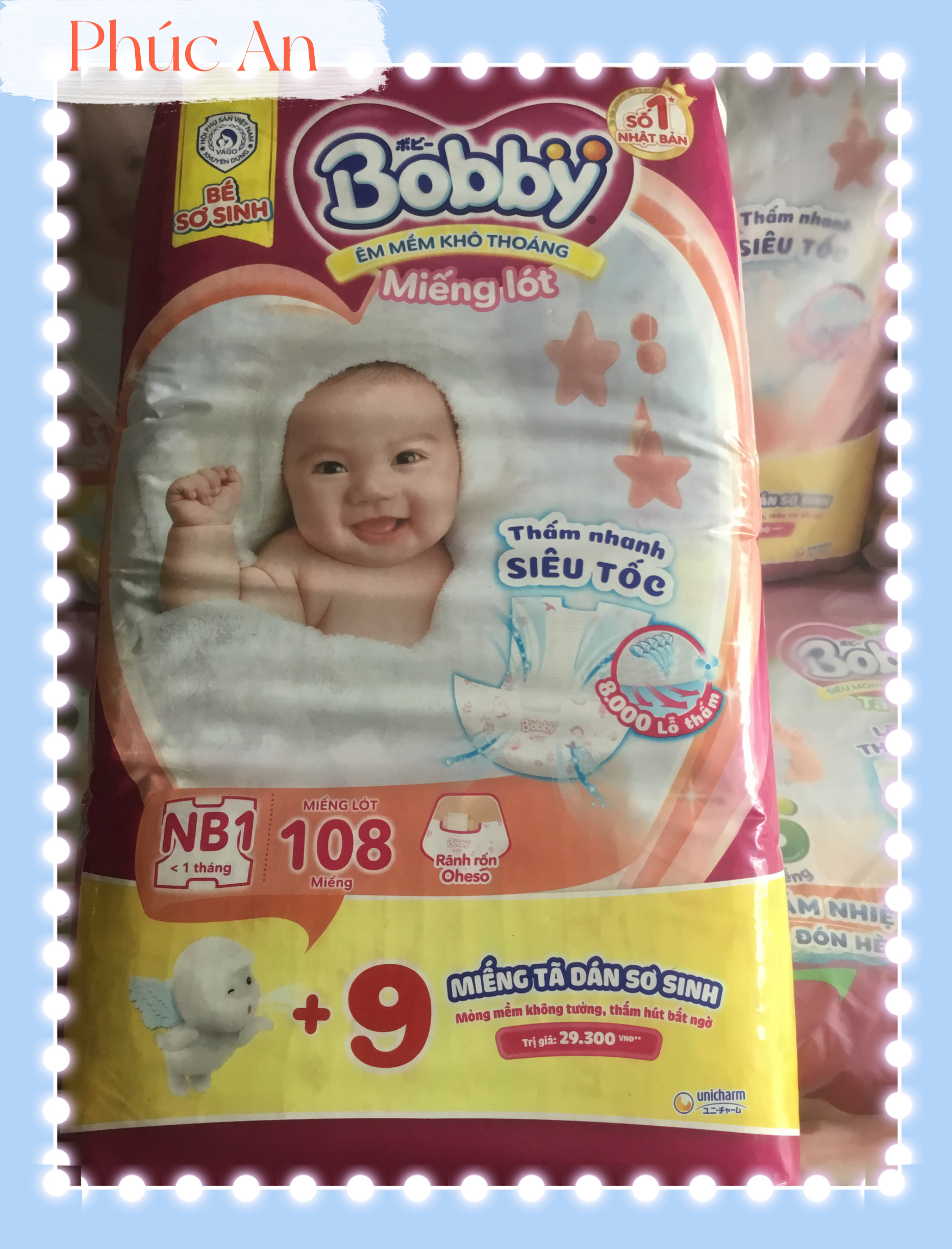 Tặng thêm 6 miếng tã quần bên trong - Miếng Lót Bobby Newborn 1 108 Miếng Êm Mềm Khô Thoáng - Miếng lót sơ sinh Bobby NB1