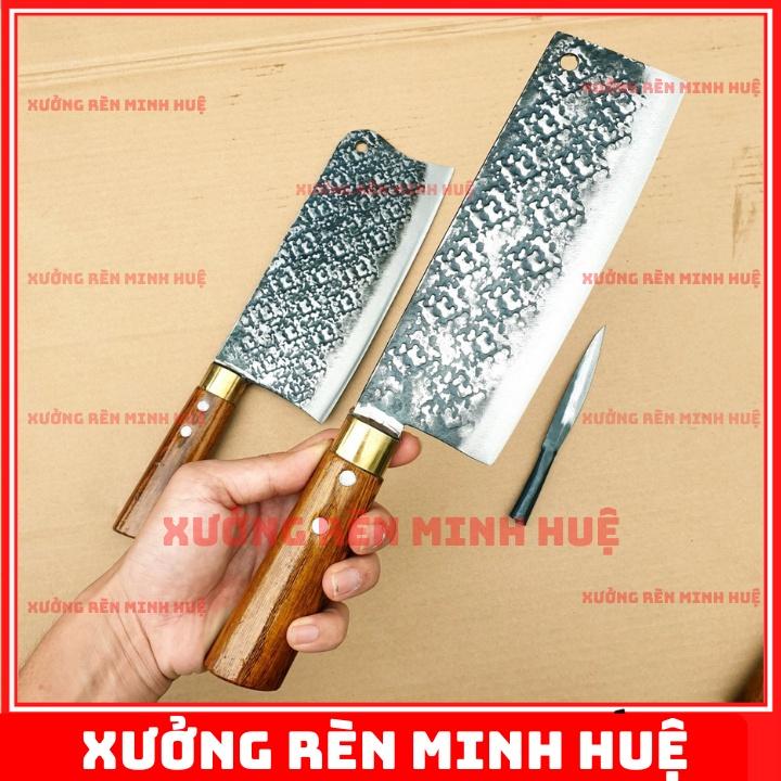 Bộ 2 dao bếp chặt và thái thép nhíp ô tô hàng rèn thủ công cao cấp