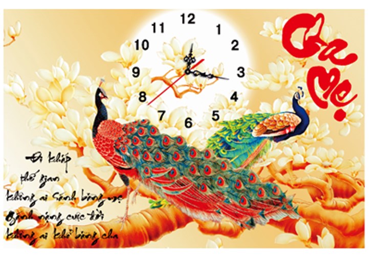 Tranh đính đá đồng hồ cha mẹ VS063 - 80 x 55 cm - chưa đính