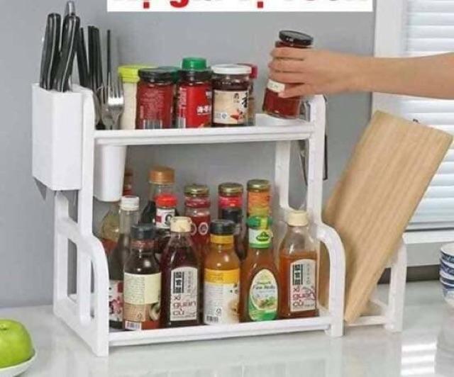 Kệ gia vị chữ H có chỗ để dao thớt tiện dụng