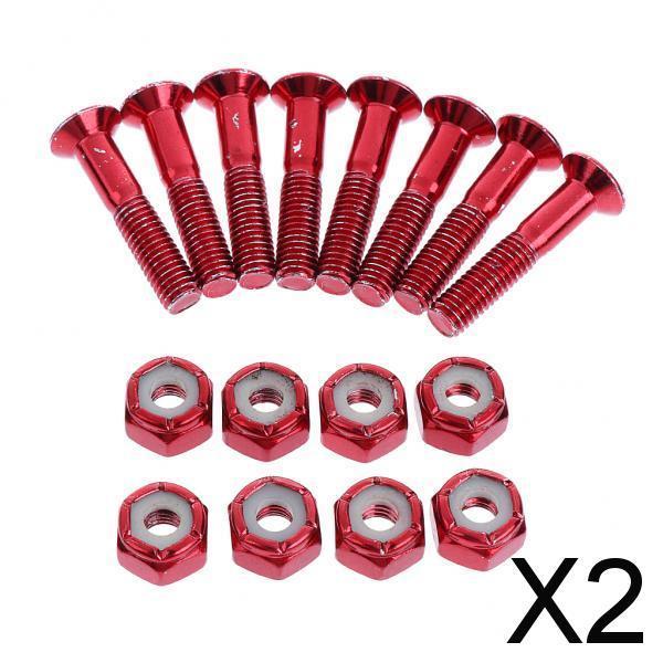 2x8pcs Replacement Skateboard Truck Hardware Set Longboard Screws Bolts Red