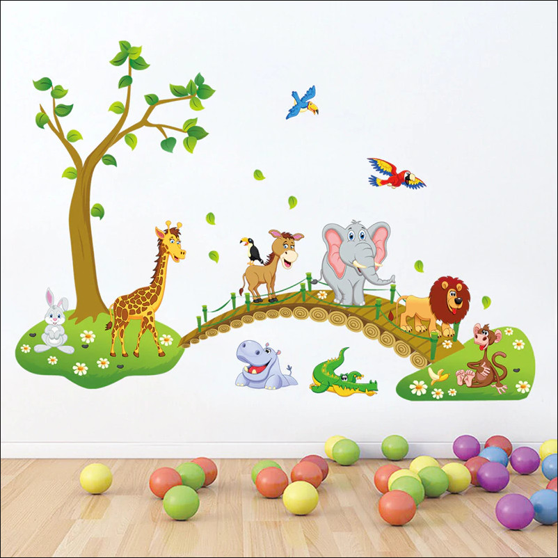 Decal Dán Tường Đàn Thú Qua Cầu DB024